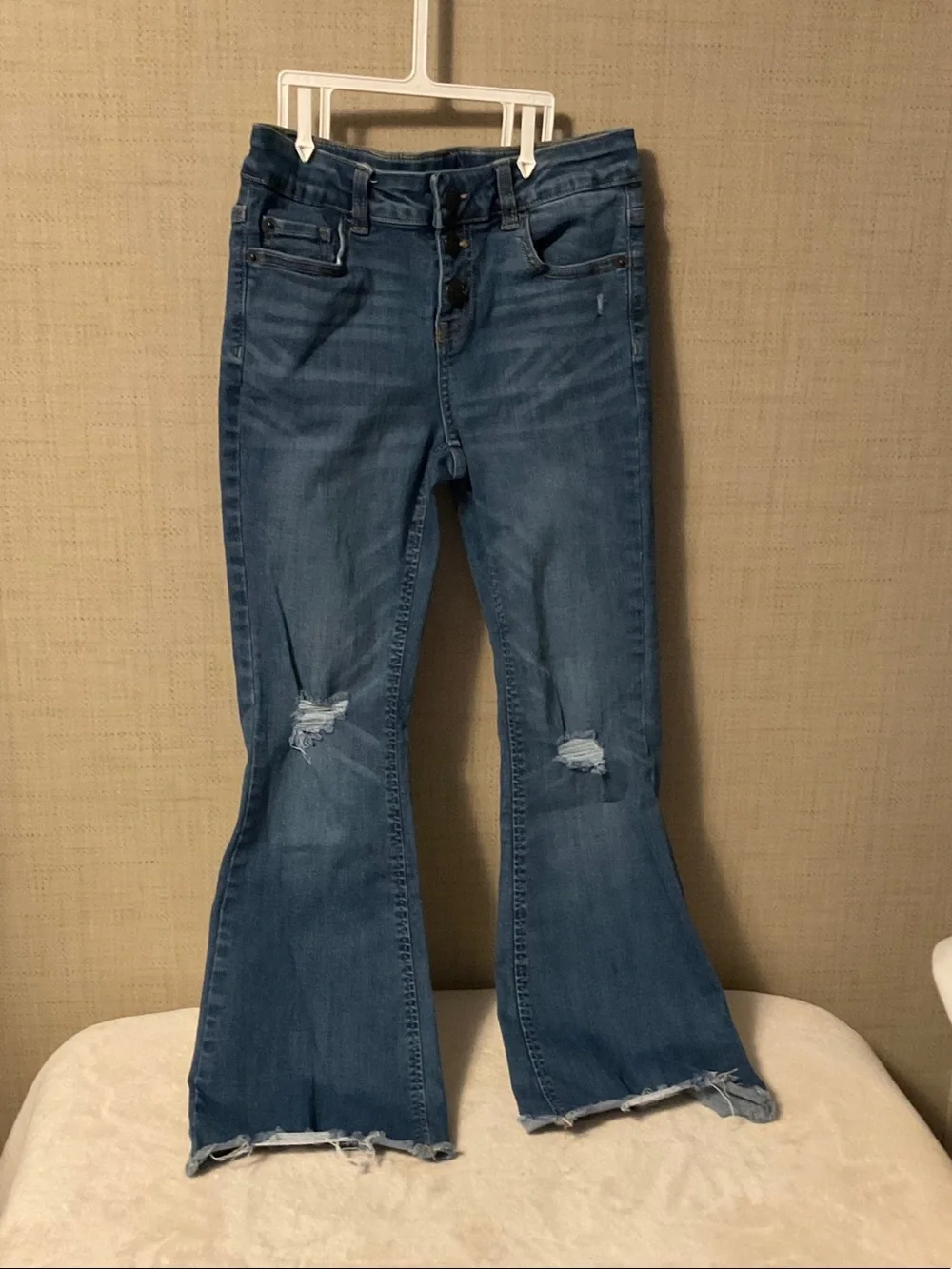Kids Distressed Flare Jeans in Medium Blue